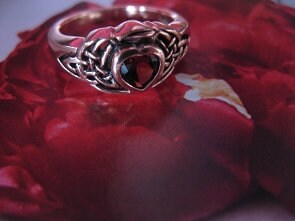 Solid Copper Celtic Garnet Stone Band Ring #CRI168GA- 3/8 of an inch wide.. - Available in sizes 5 thru 9.