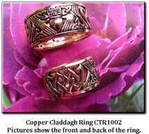 Solid copper Celtic Claddagh band ring #CTR1002 - 3/8 of an inch wide. Available in sizes 5 thru10.